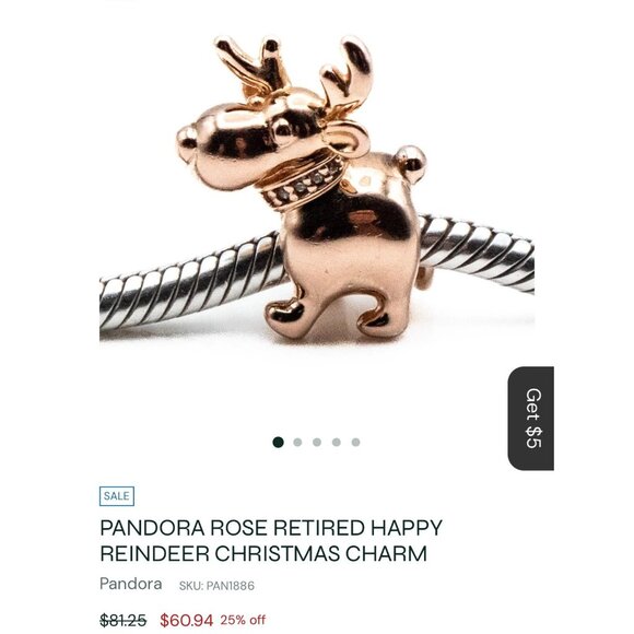 Pandora Rose Gold Reindeer Charm - Picture 7 of 7